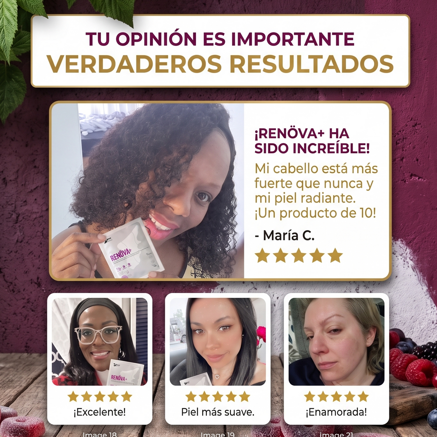 RENÖVA+ FWP | Colágeno PREMIUM con Biopéptidos Activos, Resveratrol, Q10, Zinc y Magnesio (Sabor Berries, 21 Sachets)