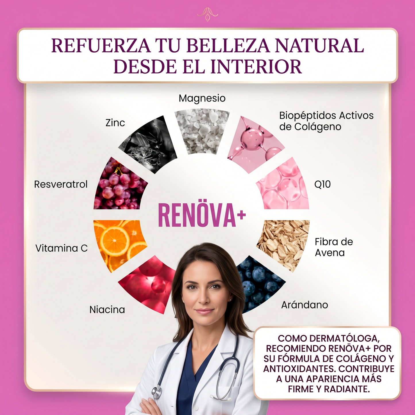 RENÖVA+ FWP | Colágeno PREMIUM con Biopéptidos Activos, Resveratrol, Q10, Zinc y Magnesio (Sabor Berries, 21 Sachets)